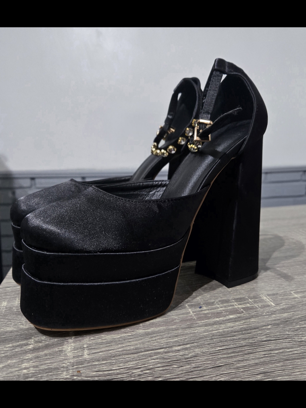 Chunky Black Platform Ankle-Strap Pumps